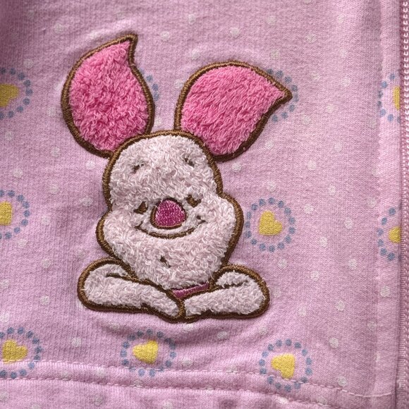 Disney Y2K Infant Pink Hooded Jacket Piglet Embroidered Cozy 12M Fleece - Picture 8 of 11